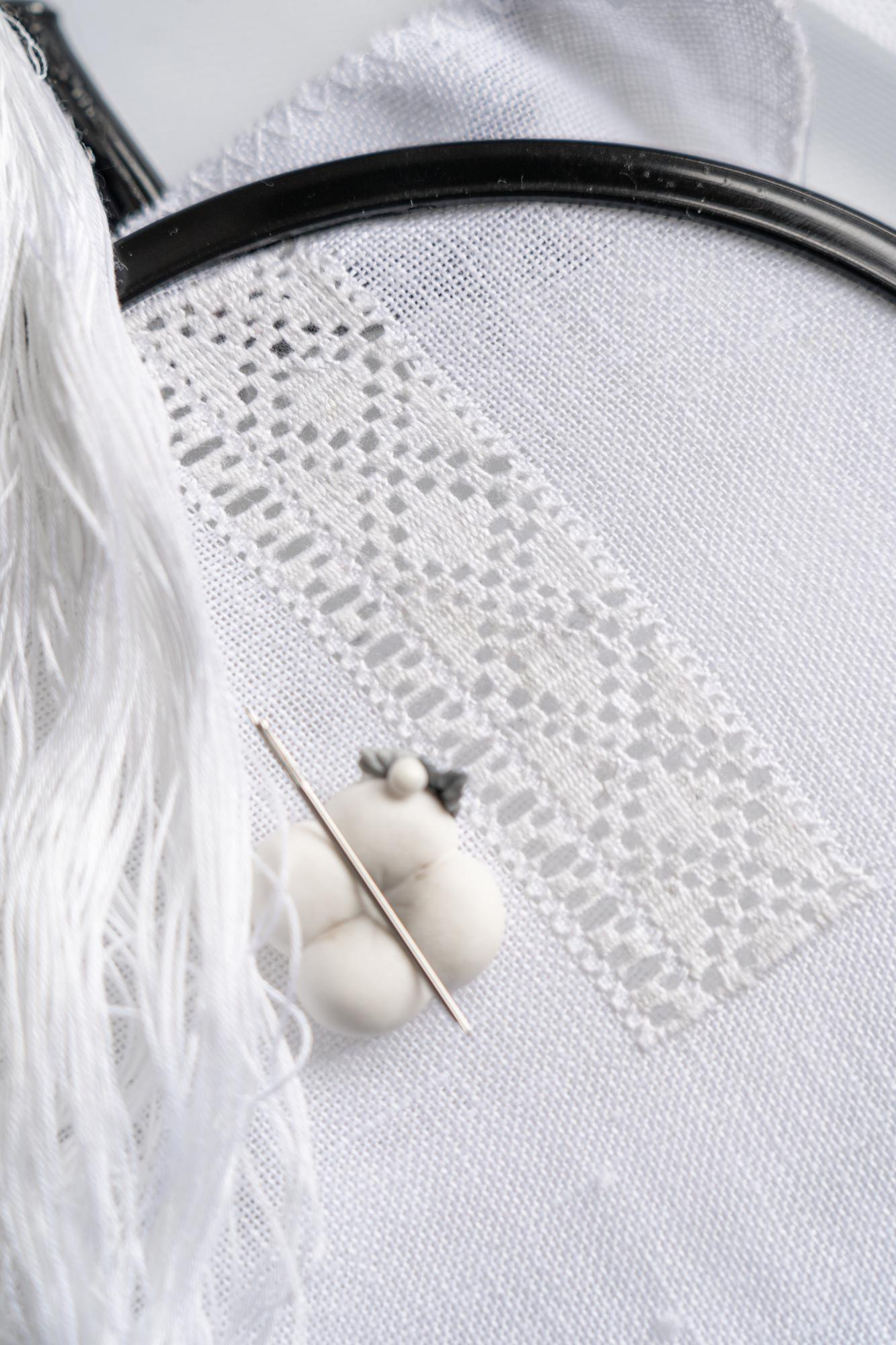 Close-up of modern embroidery on fabric